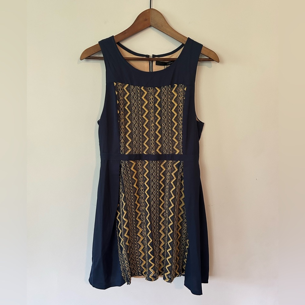 Sugarlips, Navy/Gold Lace Pattern Dress, NWT, Size L